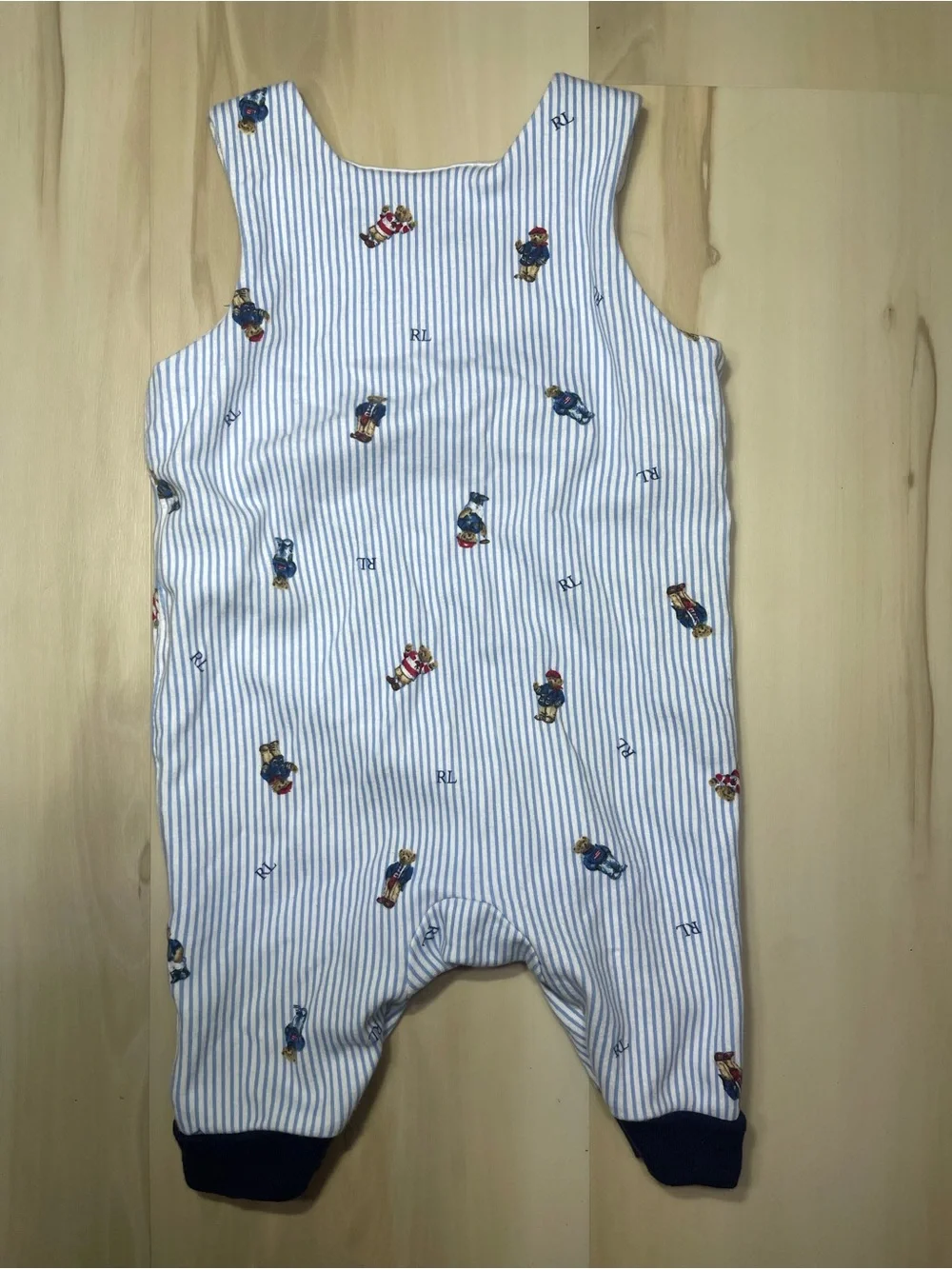Polo Ralph Lauren Infant Sz 3m Baby Polo Bear Overalls Blue Bear Logos Striped